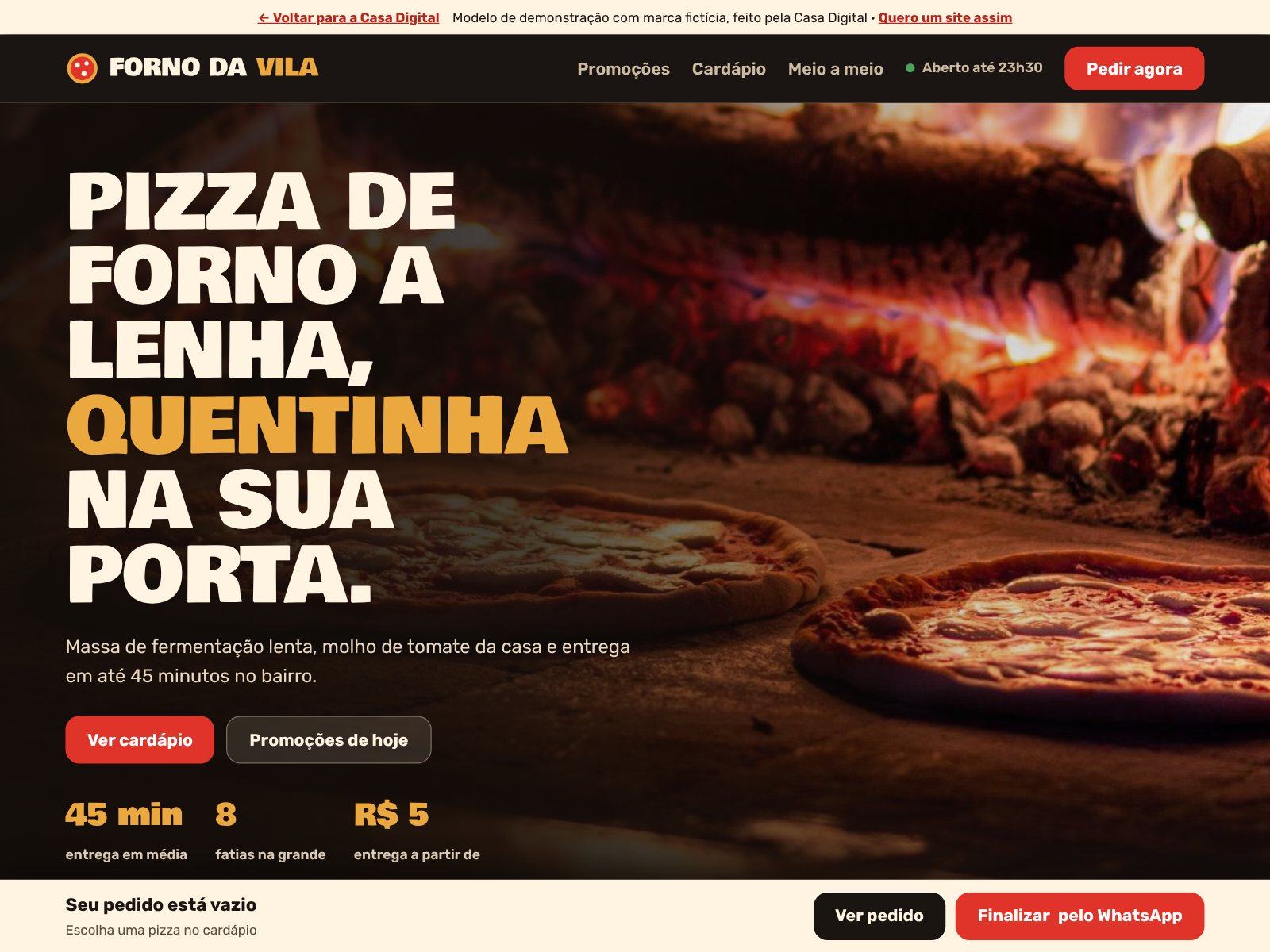 Tela do site Forno da Vila