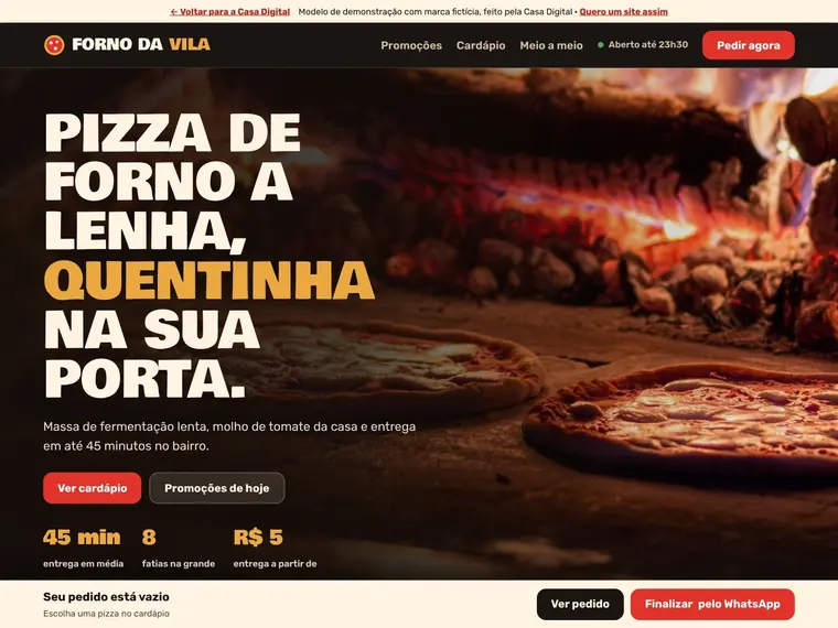 Tela do site Forno da Vila