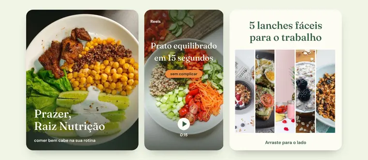 Três peças do perfil de exemplo Raiz Nutrição