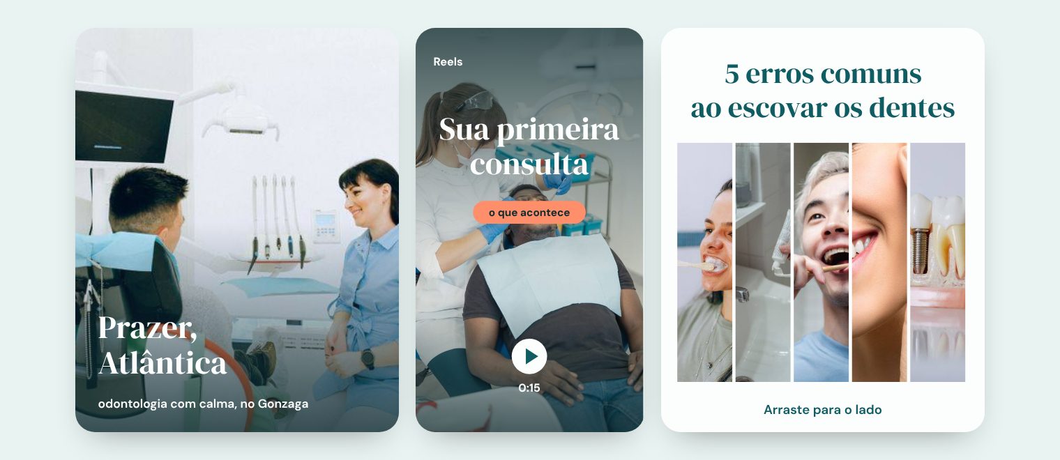Três peças do perfil de exemplo Atlântica Odontologia