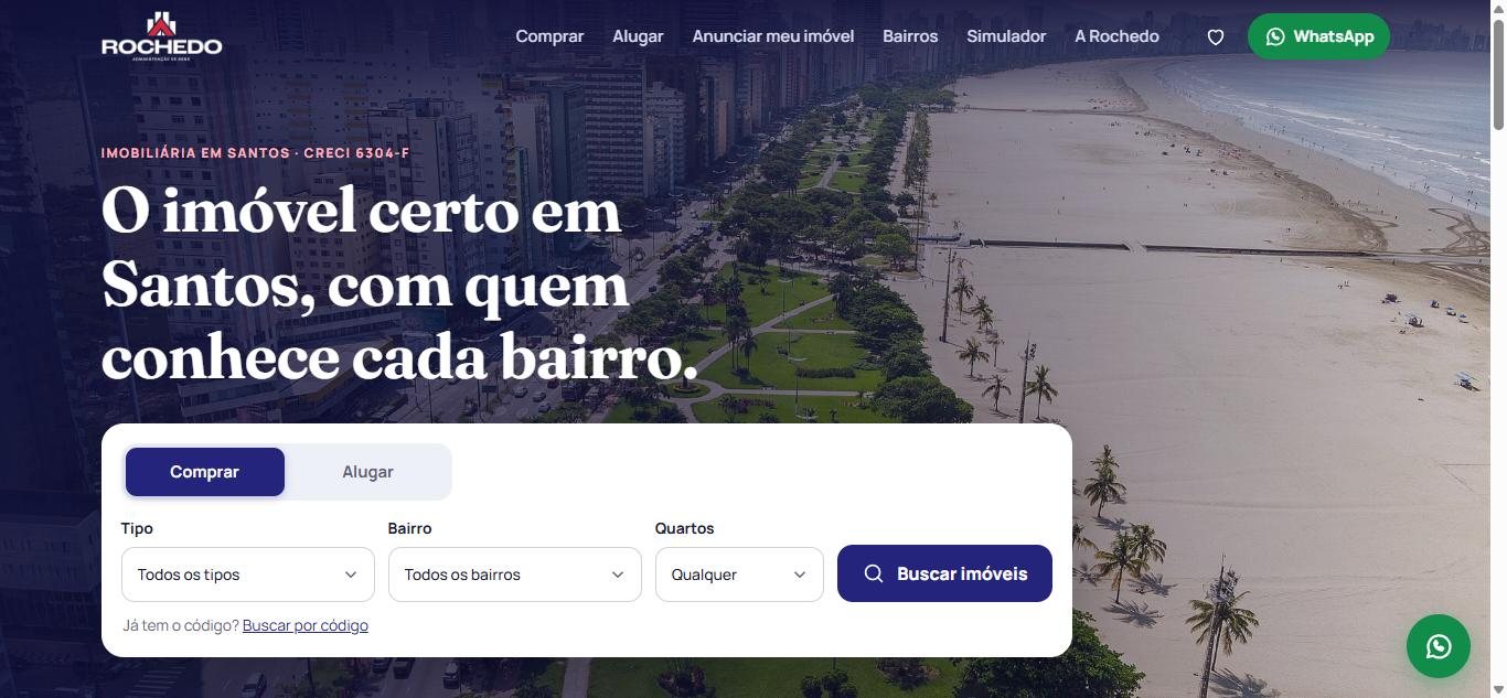 Página inicial da Rochedo com a busca de imóveis