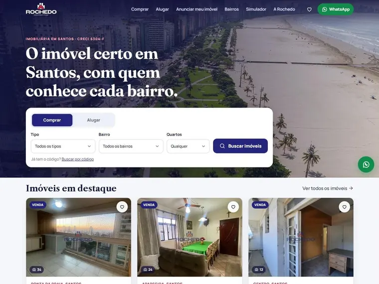 Tela do site Rochedo Imóveis